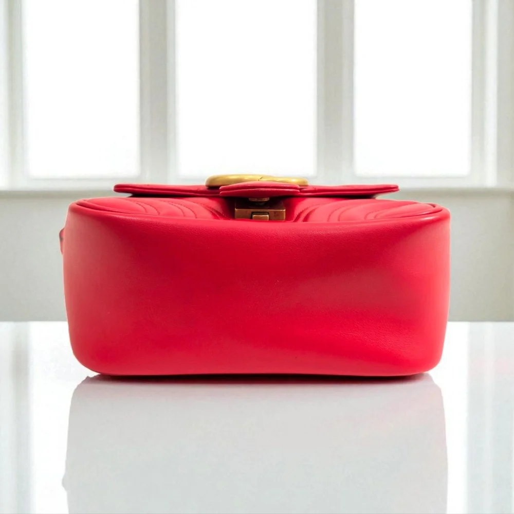 Gucci GG Marmont Matelasse Mini Square Shoulder Bag Red Leather
